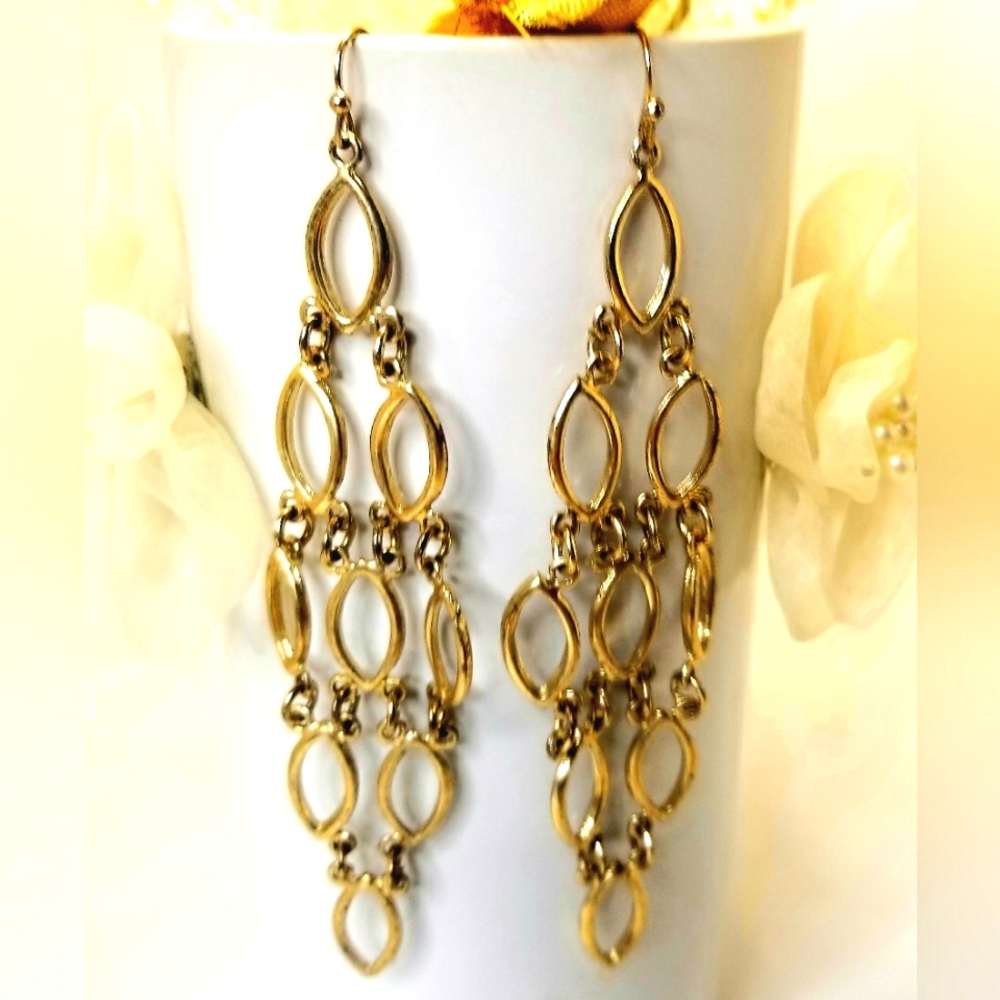 Gold Linked Ovals Chandelier Earrings